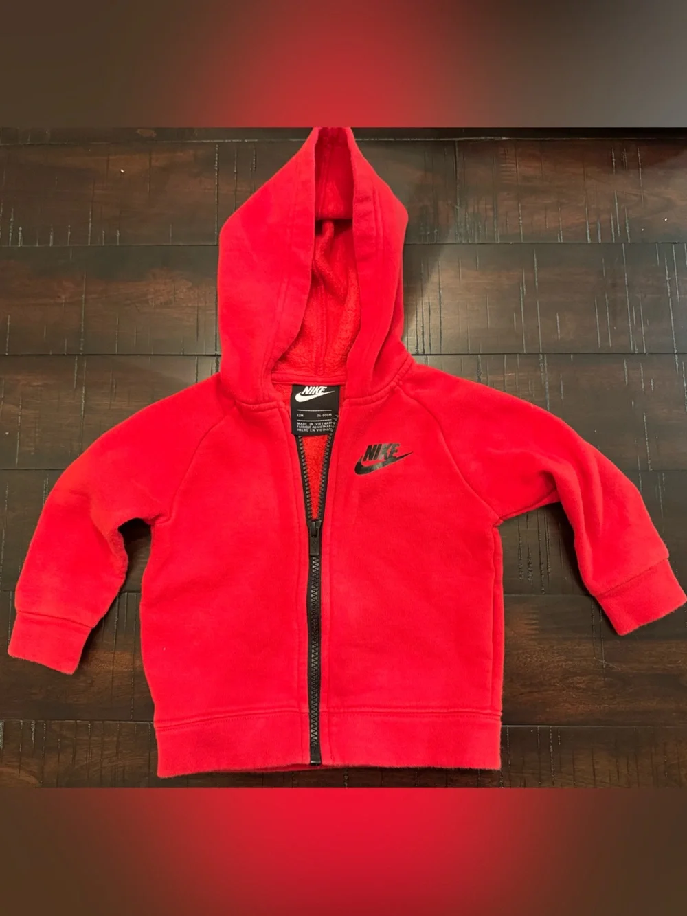 Nike Toddler Red Hooded Zip Hoodie size 12 months